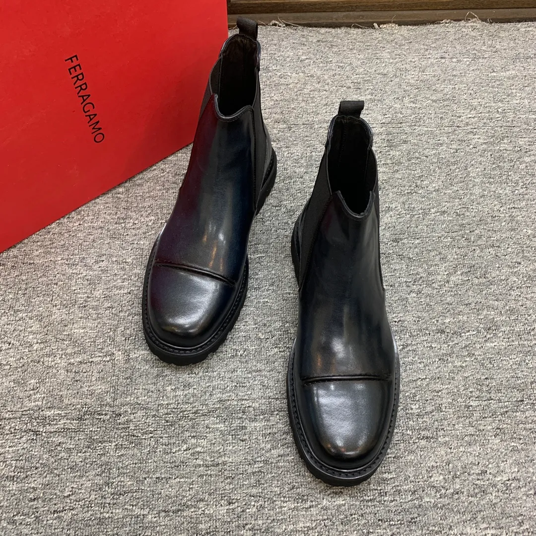 Men's shoes 💰960 🎁🎁🎁😈[Ferragamo] Men's high-top boots, the latest hot style, 1:1 original purchase quality, top quality, imported cowhide for the uppers, imported cowhide for the lining and feet, with original lightweight foam outsole, matching code 39-44, (38, 45 custom-made, non-refundable)